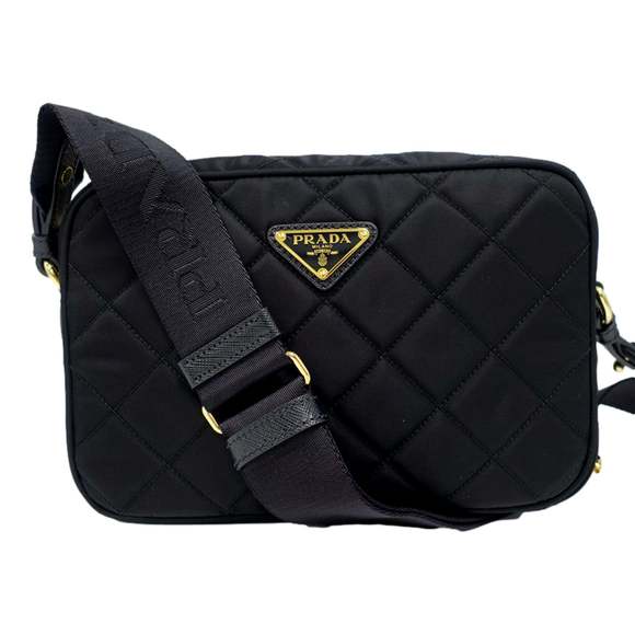 Prada Tessuto Black Quilted Nylon Triangle Logo Camera Crossbody - Picture 1 of 10
